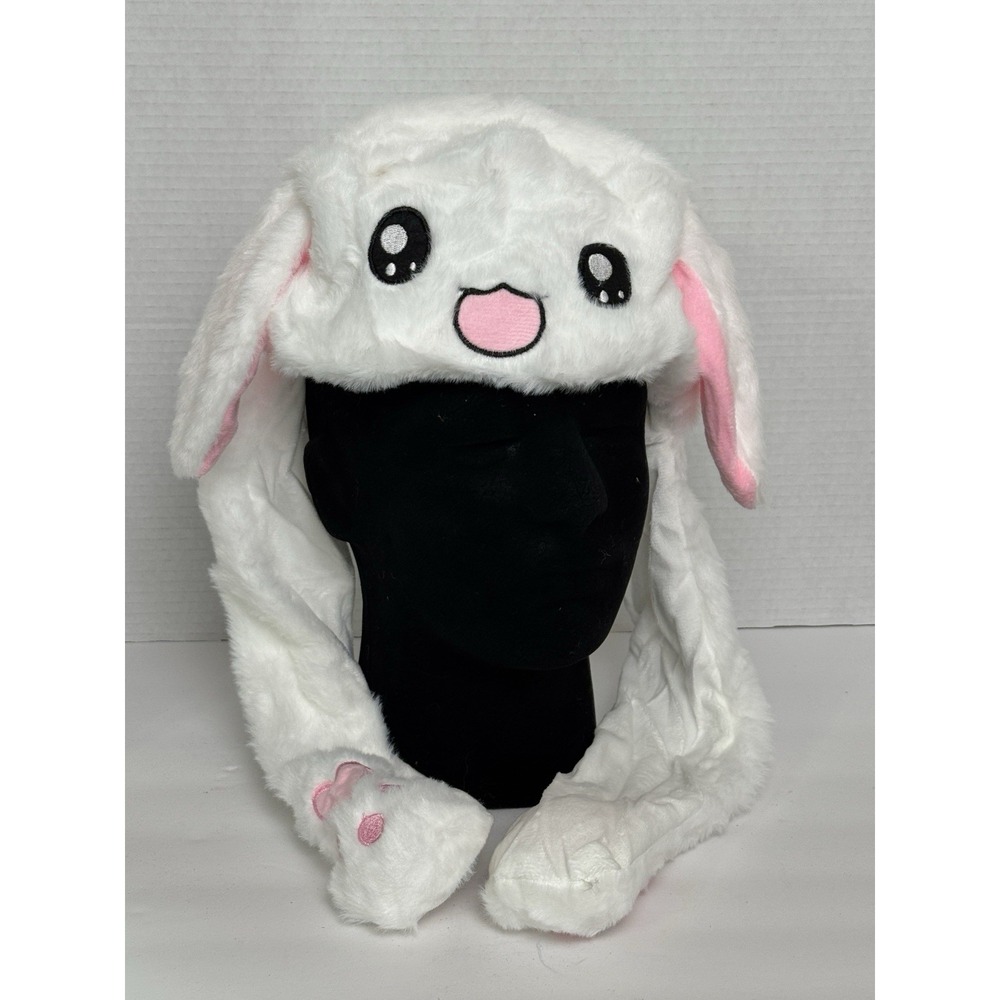 Moving Ear Bunny Hat Plush Floppy Ears White Pink Kawaii Anime Trapper Hat
